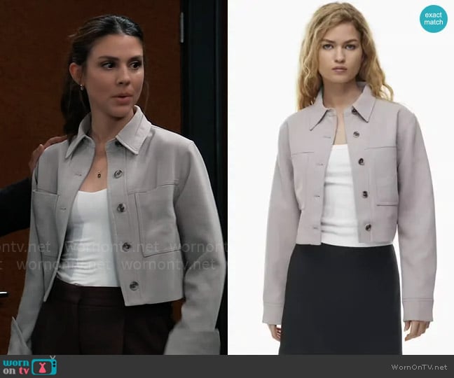 Wilfred Little Cropped Jacket in Ashen worn by Kristina Corinthos-Davis (Kate Mansi) on General Hospital