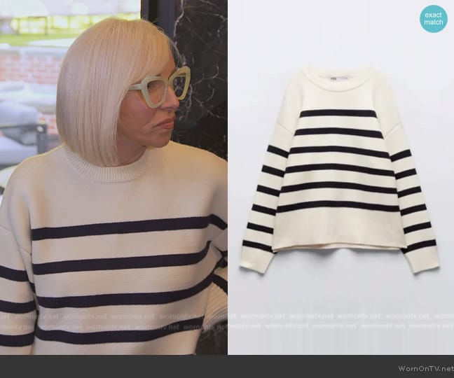 Margaret’s white striped sweater on The Real Housewives of New Jersey