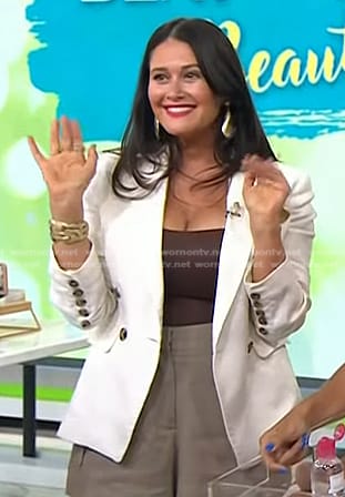 Ashlee Glazer’s white double breasted blazer on Today