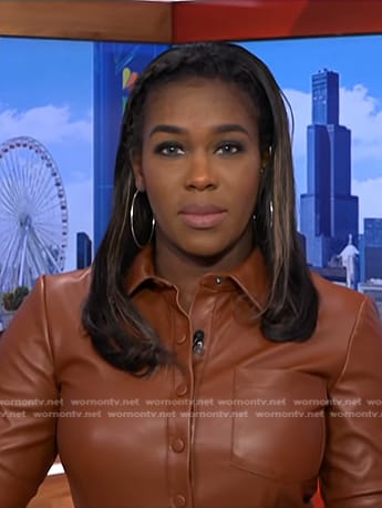 Adrienne Broaddus’s brown leather shirtdress on NBC News Daily