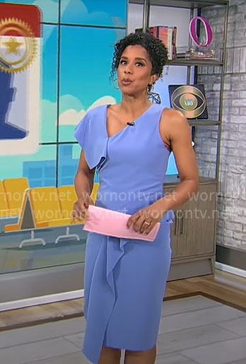 Adriana Diaz’s blue asymmetric dress on CBS Mornings