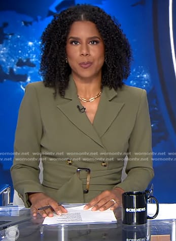 Adriana Diaz’s green belted blazer on CBS Evening News