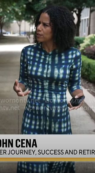 Adriana Diaz’s ruched tie die midi dress on CBS Mornings