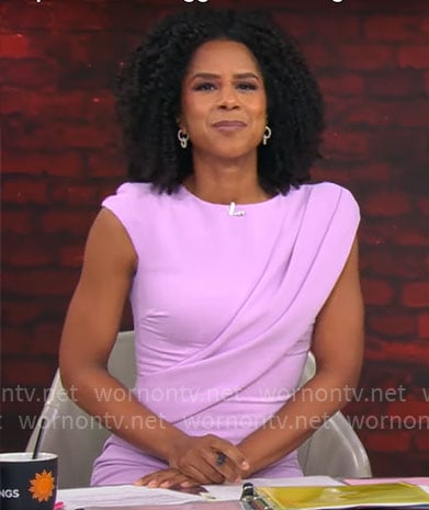 Adriana Diaz’s lilac pink drape front dress on CBS Mornings