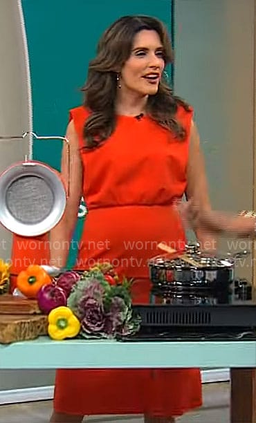 Adriane Kiss’ red sleeveless dress on CBS Mornings