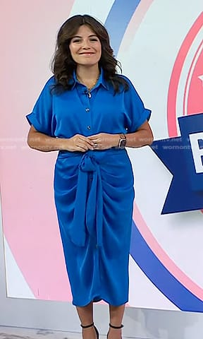 Adrianna’s blue tie front shirtdress on Today
