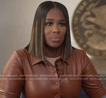 Adrienne Broaddus’s brown leather shirtdress on NBC News Daily