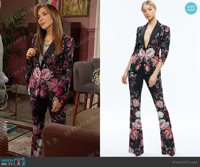 Alice + Olivia Breann Floral-print Blazer in After Midnight worn by Kate Roberts (Lauren Koslow) on Days of our Lives