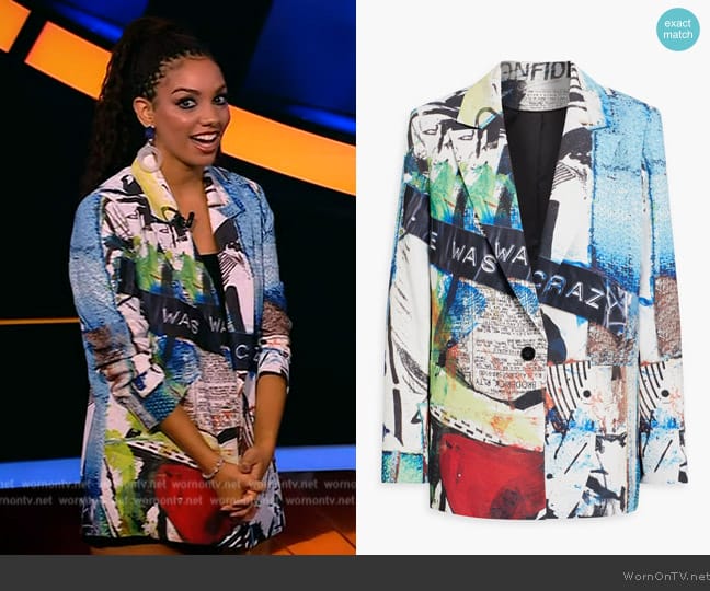 Alice + Olivia Denny Notch Collar Boyfriend Blazer worn by Corinne Foxx on Beat Shazam