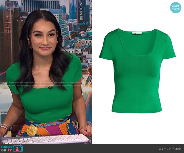 Alice + Olivia Klein Squareneck Knit Shell in Green worn by Morgan Radford on NBC News Daily