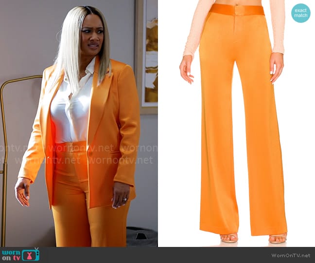 Alice + Olivia Deanna Pant in Tangerine worn by Fatima (Crystal Hayslett) on Tyler Perrys Sistas