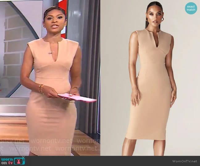 Alieva Lianna Dress in Khaki worn by Jericka Duncan on CBS Mornings