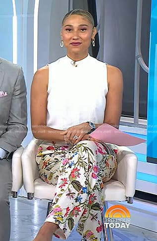 Ally’s white floral print pants on Today