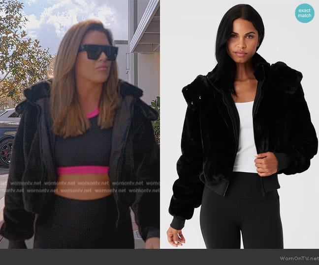 Alo Yoga Faux Fur Foxy Jacket worn by Emily Simpson on The Real Housewives of Orange County