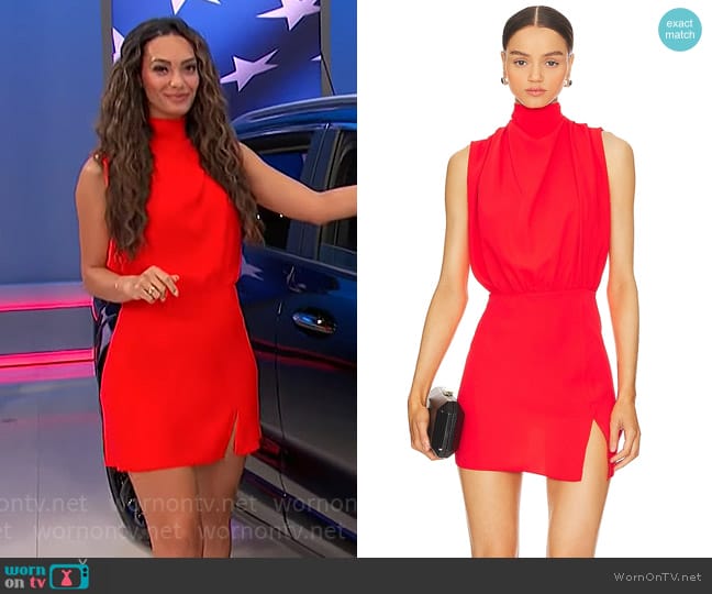 Amanda Uprichard Franny Dress in Crimson worn by Alexis Gaube on The Price is Right
