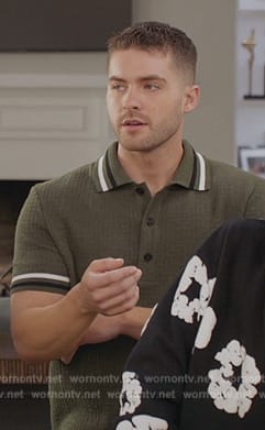 Asher’s green stripe trim polo on All American