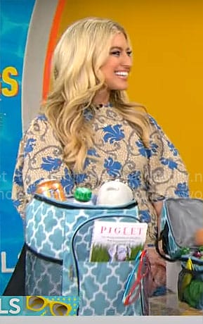 Ashley Bellman’s beige and blue floral dress on CBS Mornings