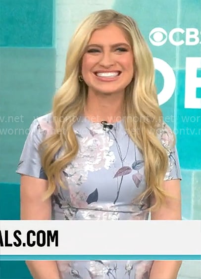 Ashley Bellman’s floral short sleeve mini dress on CBS Mornings