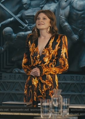 Ashley’s fire print wrap dress on The Boys