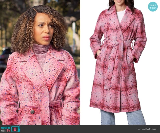 Avec Les Filles Donegal Tweed Wrap Coat in Pink worn by Paige Alexander (Kerry Washington) on UnPrisoned