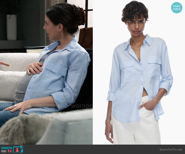 Babaton Utility Shirt in Wd Pnstrp Lt Blue/Wh worn by Kristina Corinthos-Davis (Kate Mansi) on General Hospital