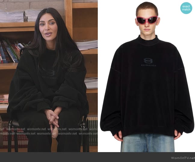 Balenciaga Black Embroidered Sweatshirt worn by Kim Kardashian (Kim Kardashian) on The Kardashians