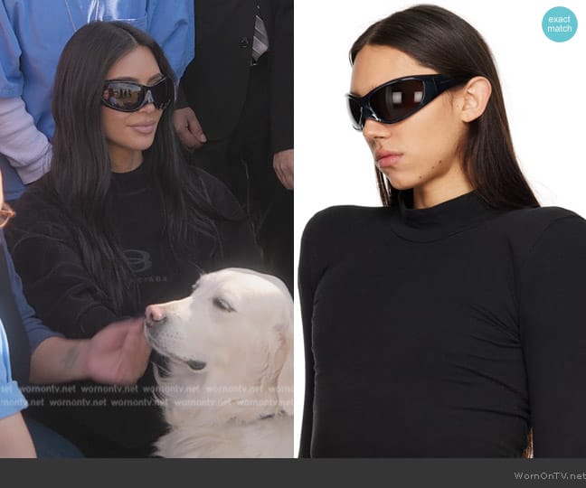 Balenciaga Black Skin XXL Sunglasses worn by Kim Kardashian (Kim Kardashian) on The Kardashians