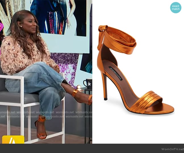 Bcbgmaxazria Suji Ankle Wrap Sandal worn by Keanna Henson on Access Hollywood