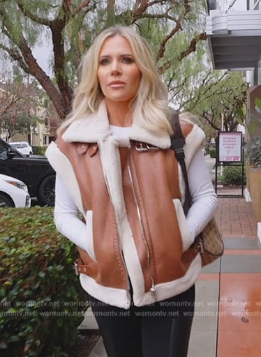 Jennifer’s leather sherpa vest on The Real Housewives of Orange County