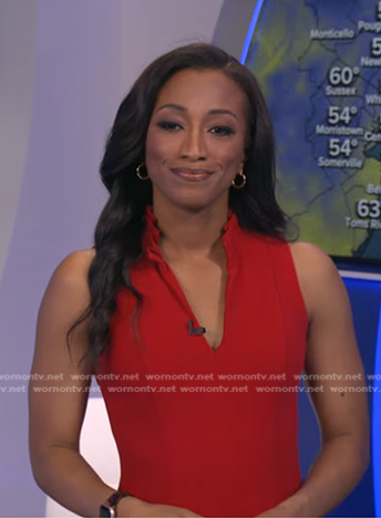 Brittany Bell’s red v-neck dress on Good Morning America