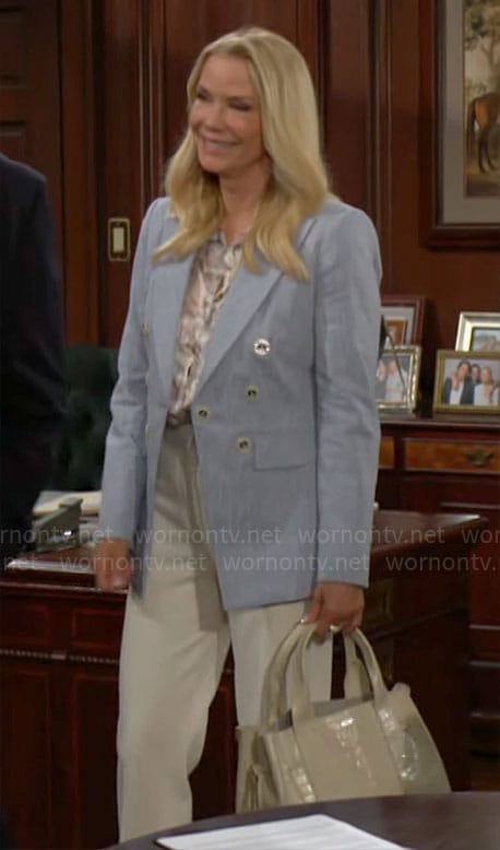 Brooke’s light blue metallic stripe blazer on The Bold and the Beautiful