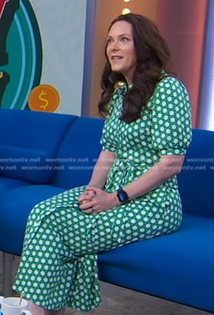 Carrie Joy Grimes’ green geometric print shirtdress on Good Morning America