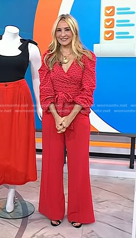 Chassie’s red wrap blouse and wide-leg pants on Today