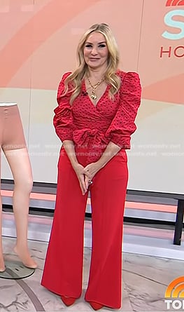 Chassie’s red wrap blouse and wide-leg pants on Today
