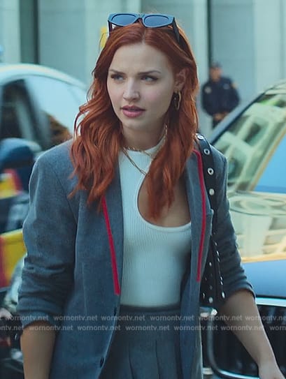 Chloe’s white ribbed asymmetric cutout tank on Elite