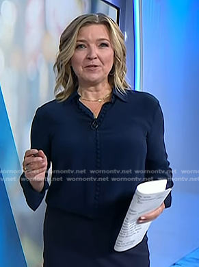 Christine Romans’ navy button down blouse on Today