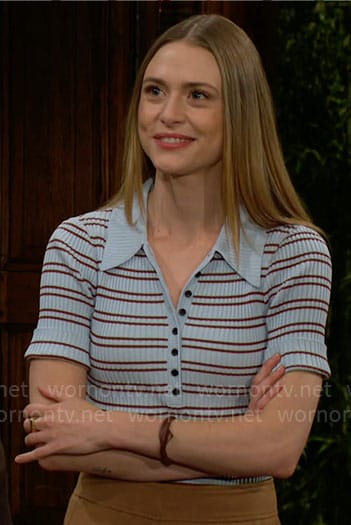 Claire’s blue striped polo top on The Young and the Restless