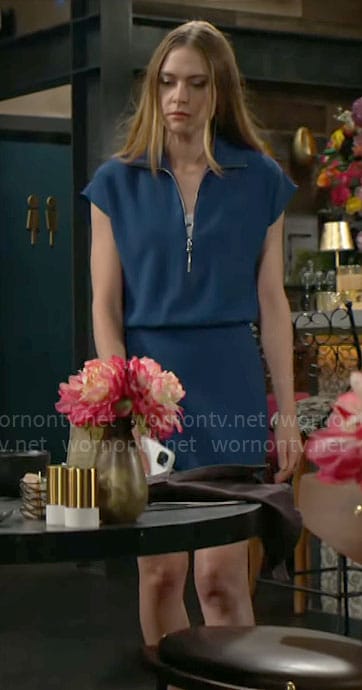Claire’s blue quarter-zip dress on The Young and the Restless