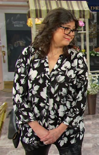 Connie’s black floral blouse on Days of our Lives