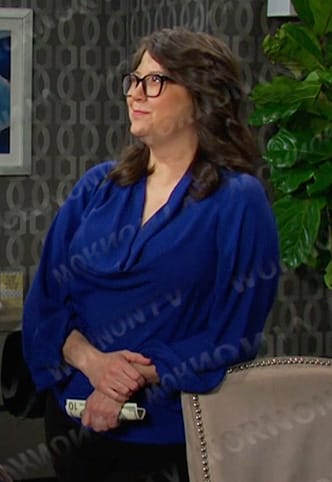 Connie’s blue cowl neck blouse on Days of our Lives