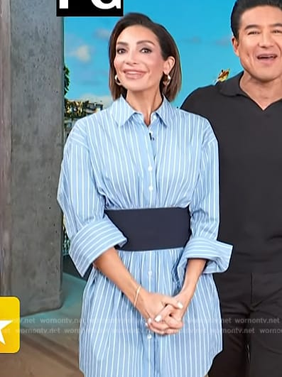 Courtney’s blue stripe mini shirtdress on Access Hollywood