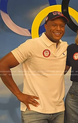Craig Melvin’s white polo shirt and baseball cap on Today
