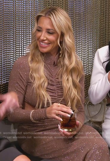 Danielle’s brown metallic knit dress on The Real Housewives of New Jersey