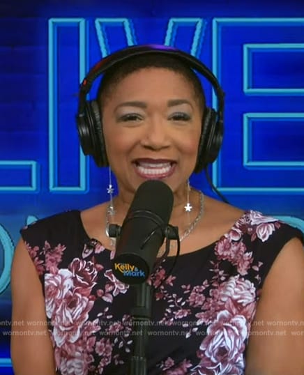 Deja Vu’s black floral print dress on Live with Kelly and Mark