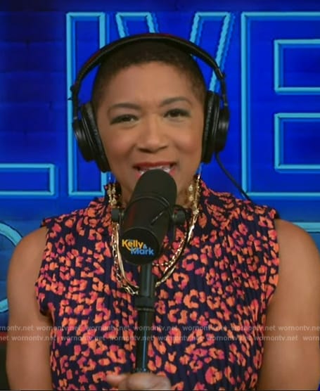Deja Vu’s blue and red leopard print dress on Live with Kelly and Mark