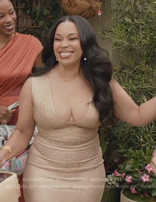 Denise’s gold panelled dress on All American