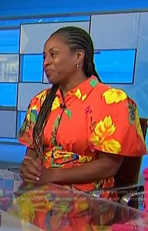 Dr Kameelah Phillips’ orange floral print shirtdress on NBC News Daily