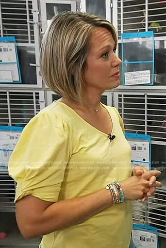 Dylan’s yellow twist puff sleeve top on Today