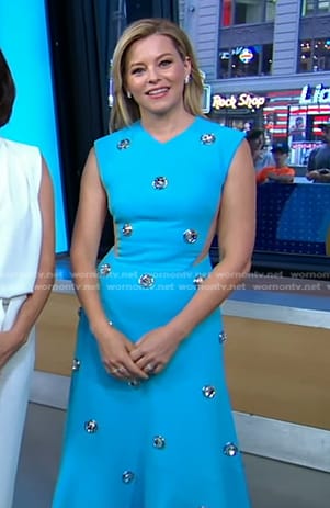 Elizabeth Banks’s blue cutout embellished dress on Good Morning America