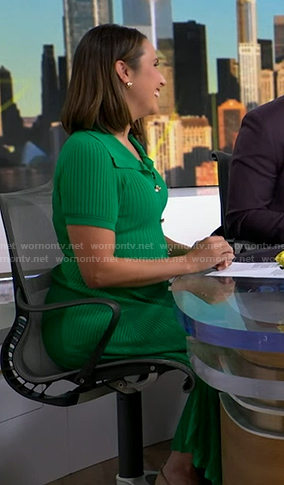 Elizabeth’s green ribbed button front dress on Good Morning America